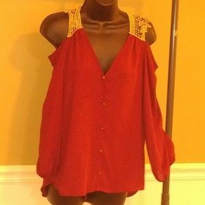 Burgandy/Wine Cold Shoulder Gold Embroidered Top